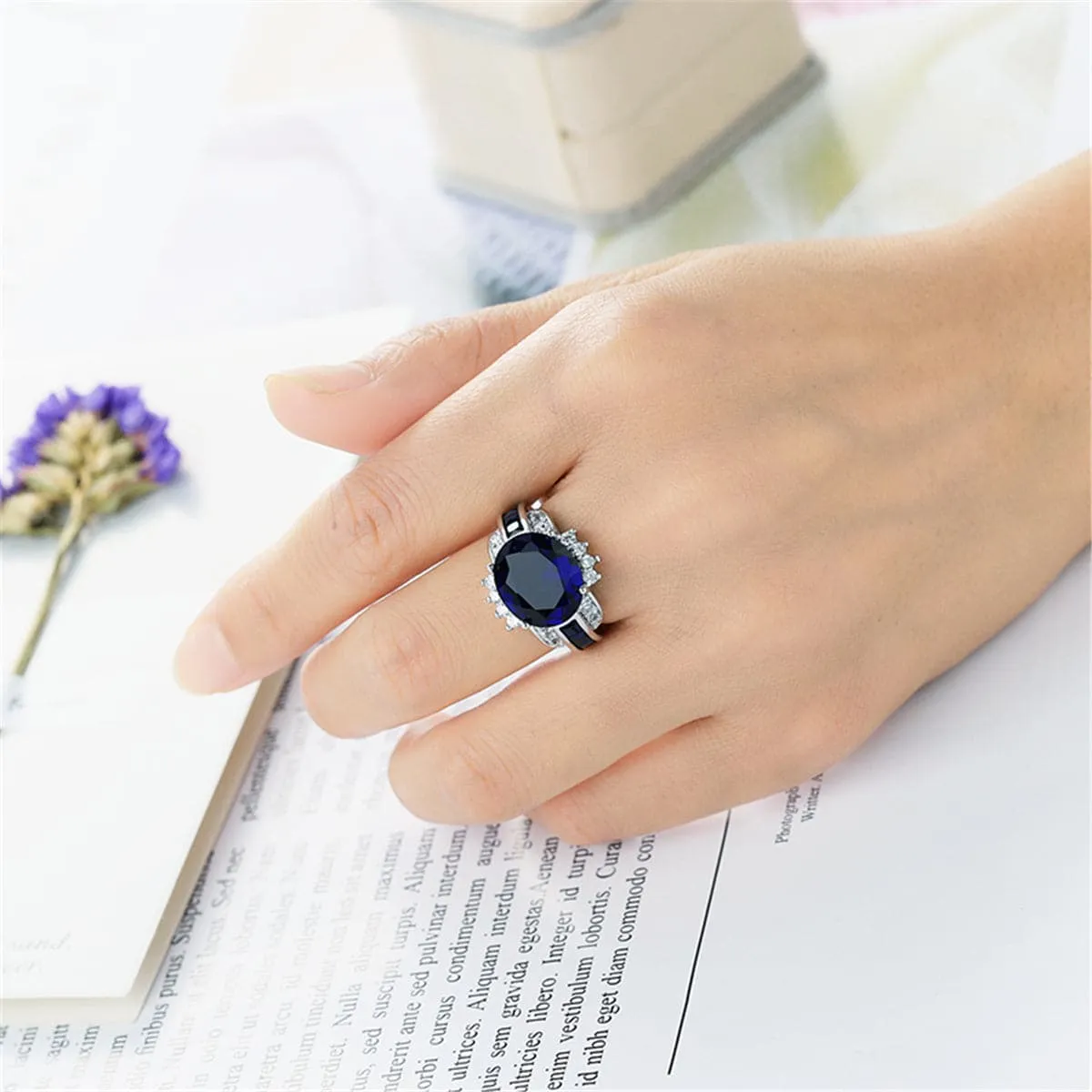 Navy Crystal & Cubic Zirconia Oval-Cut Ring