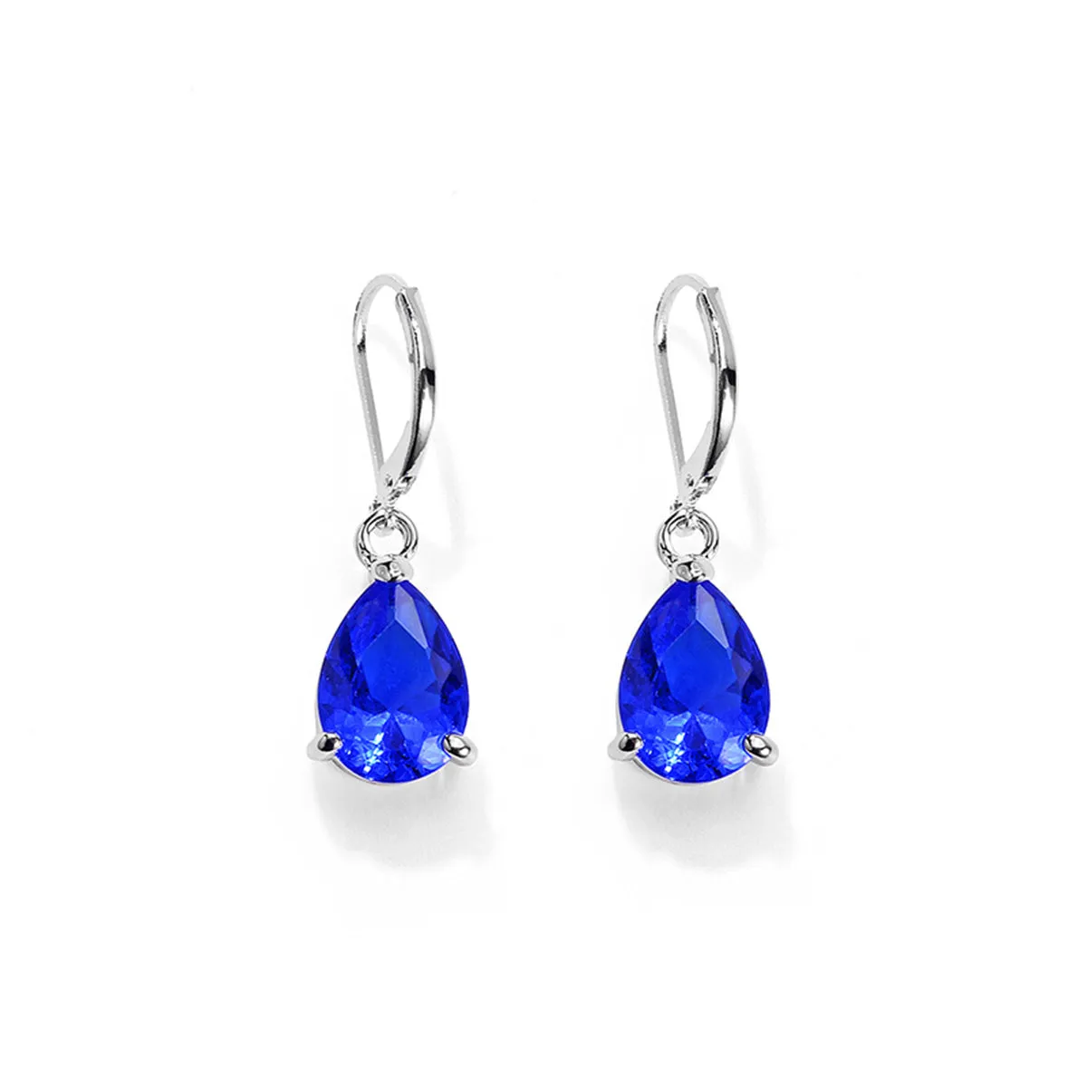 Navy Crystal & Silver-Plated Pear-Cut Drop Earrings