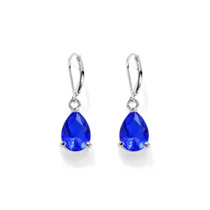 Navy Crystal & Silver-Plated Pear-Cut Drop Earrings