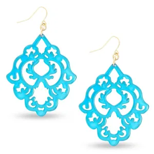 Neon Blue Scroll Resin Earring