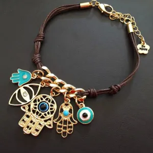 New Arrival Brown Rope Blue Evil Eye Palm Charm Bracelets
