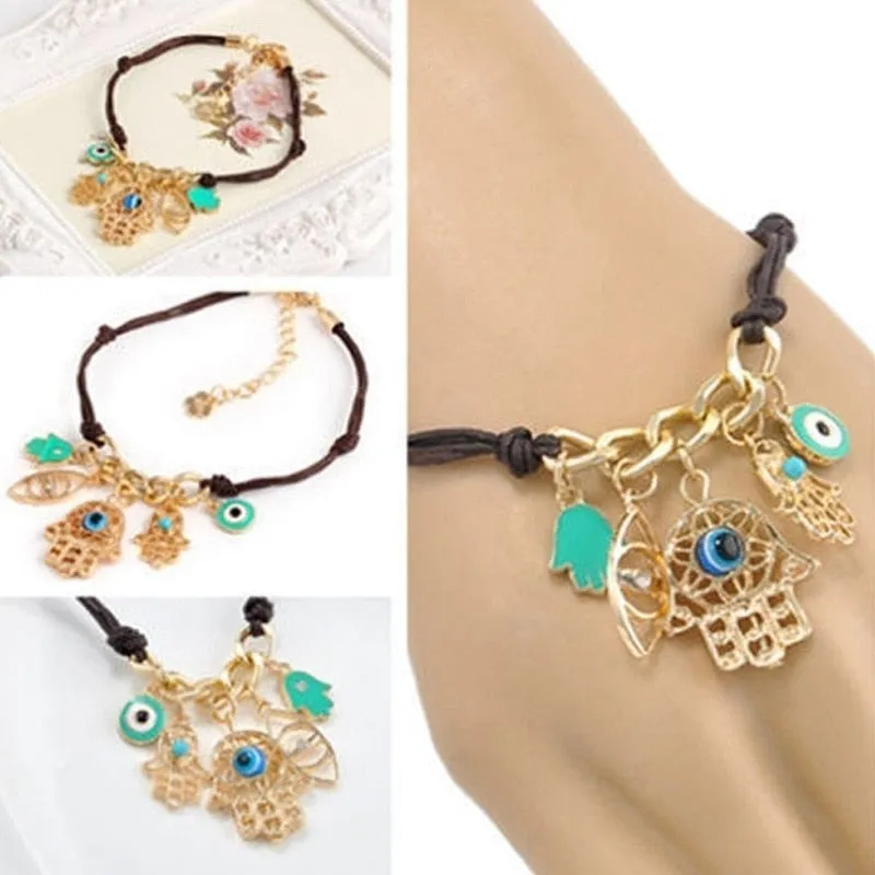 New Arrival Brown Rope Blue Evil Eye Palm Charm Bracelets