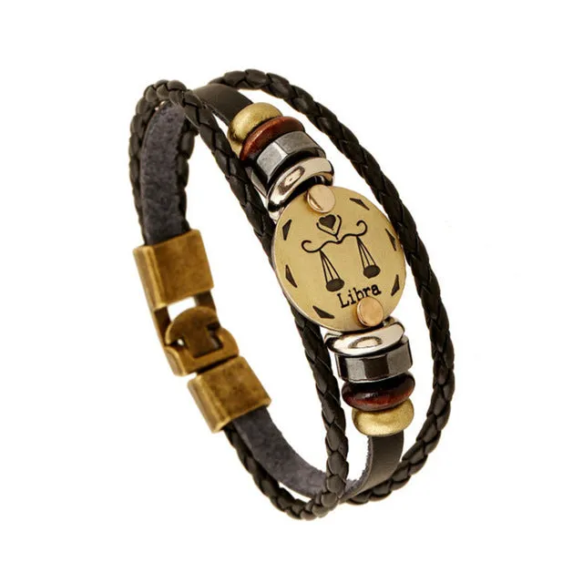 NEW Birthday Gift punk Zodiac Signs Aries Leo Bracelet Constellations charm men bracelets Virgo Pisces Pendant Women DropShiping