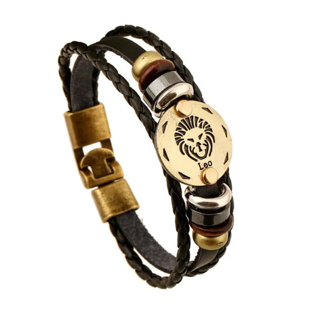 NEW Birthday Gift punk Zodiac Signs Aries Leo Bracelet Constellations charm men bracelets Virgo Pisces Pendant Women DropShiping