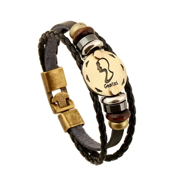 NEW Birthday Gift punk Zodiac Signs Aries Leo Bracelet Constellations charm men bracelets Virgo Pisces Pendant Women DropShiping