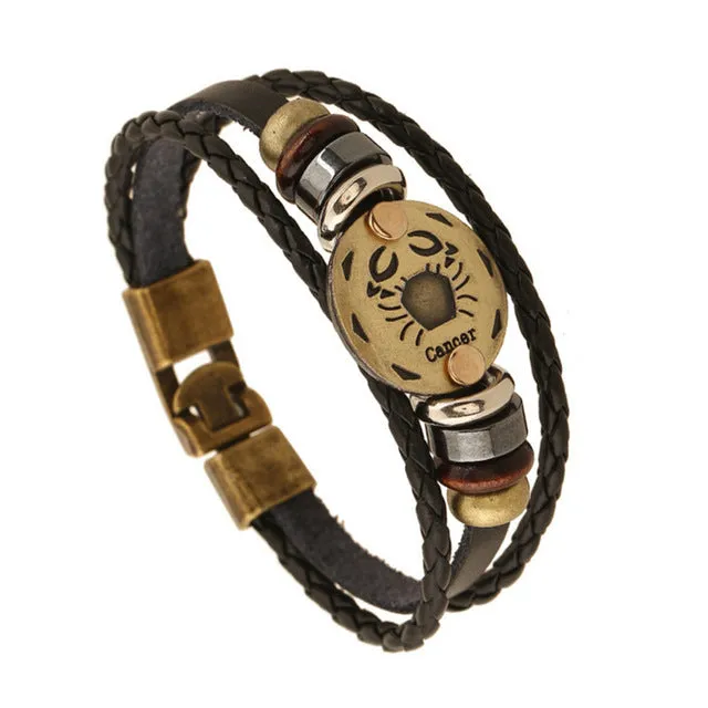 NEW Birthday Gift punk Zodiac Signs Aries Leo Bracelet Constellations charm men bracelets Virgo Pisces Pendant Women DropShiping