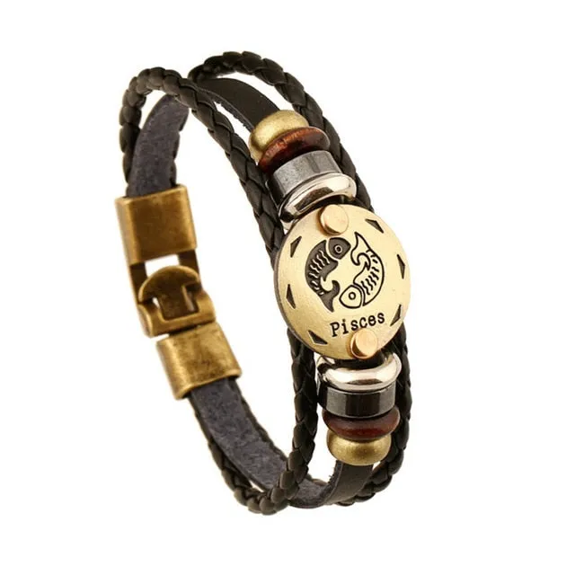 NEW Birthday Gift punk Zodiac Signs Aries Leo Bracelet Constellations charm men bracelets Virgo Pisces Pendant Women DropShiping