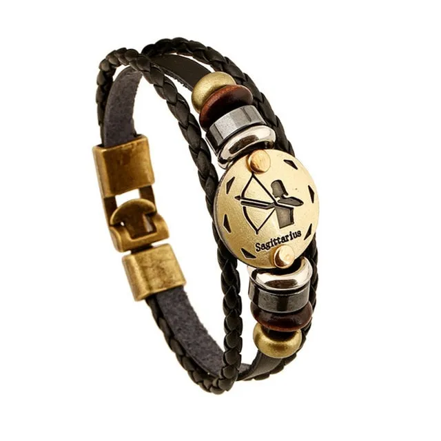 NEW Birthday Gift punk Zodiac Signs Aries Leo Bracelet Constellations charm men bracelets Virgo Pisces Pendant Women DropShiping
