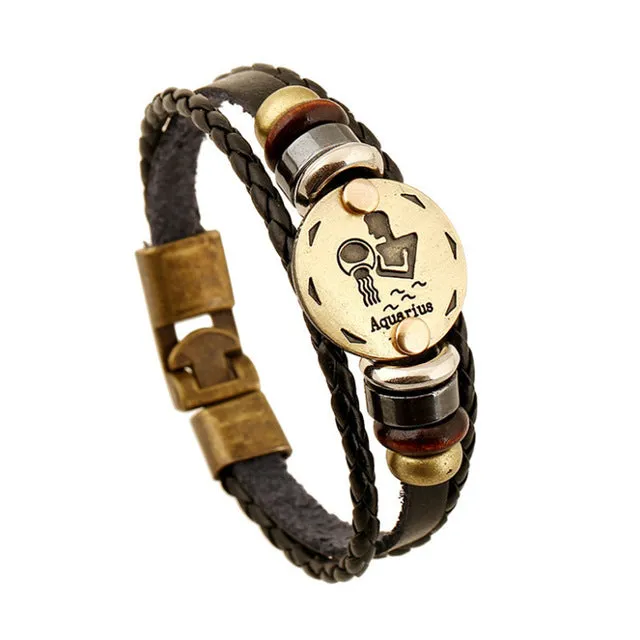 NEW Birthday Gift punk Zodiac Signs Aries Leo Bracelet Constellations charm men bracelets Virgo Pisces Pendant Women DropShiping