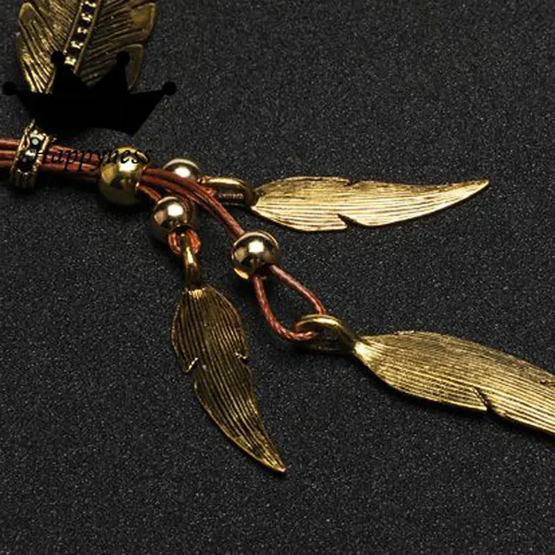 New Bohemian Style Rope Chain Leaf Feather Pattern Pendant For Women Fine Jewelry Statement Necklace