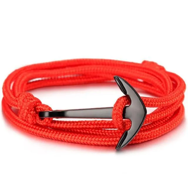 New Elegant Fashion Black Anchor Modern Bracelet For Men Trendy Charm Survival Rope Chain Amazing Leather