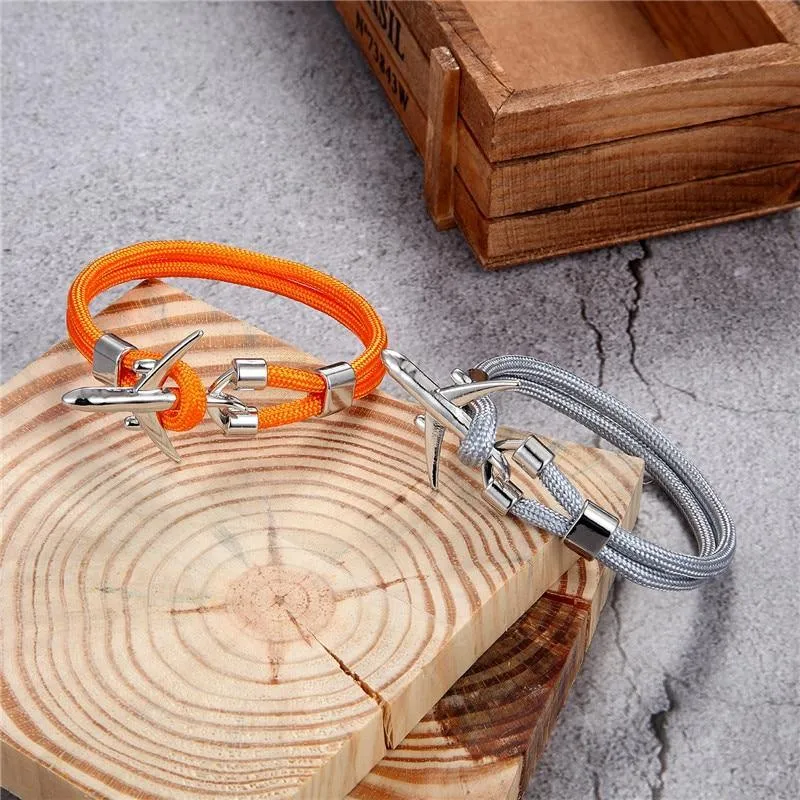 New Modern Elegant Fashion Anchor For Men And Women Luxury Airplane Bracelets Charm Rope Chain Paracord Hope To Safe Jewelry Hombres