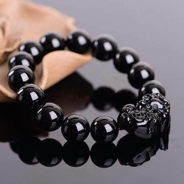 Obsidian Stone Beaded Fashion Bracelet for Women