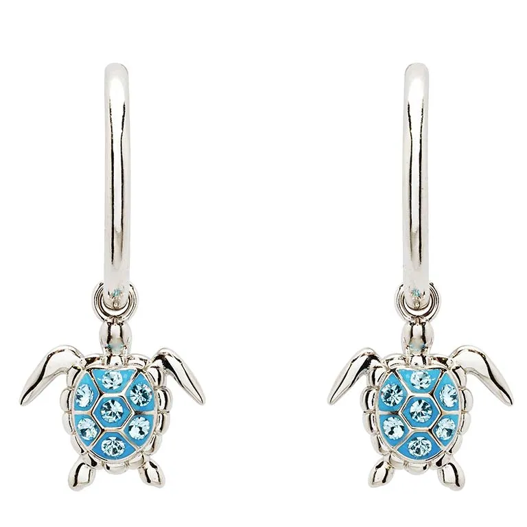 Ocean - Sterling Silver - Crystal Dangle Turtle Earrings