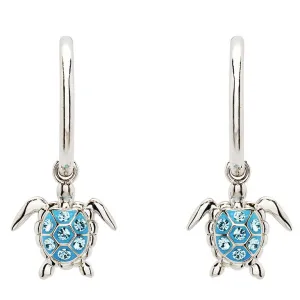 Ocean - Sterling Silver - Crystal Dangle Turtle Earrings