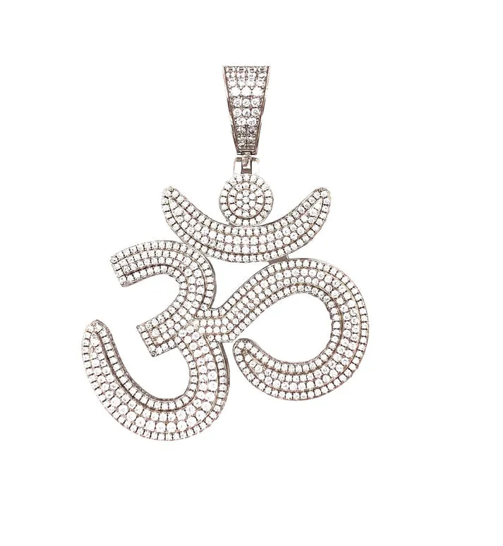 Ohm Om Yoga Buddha Namaste Sterling Silver 925 with Cubic Zirconia Pendant Charm - 466235