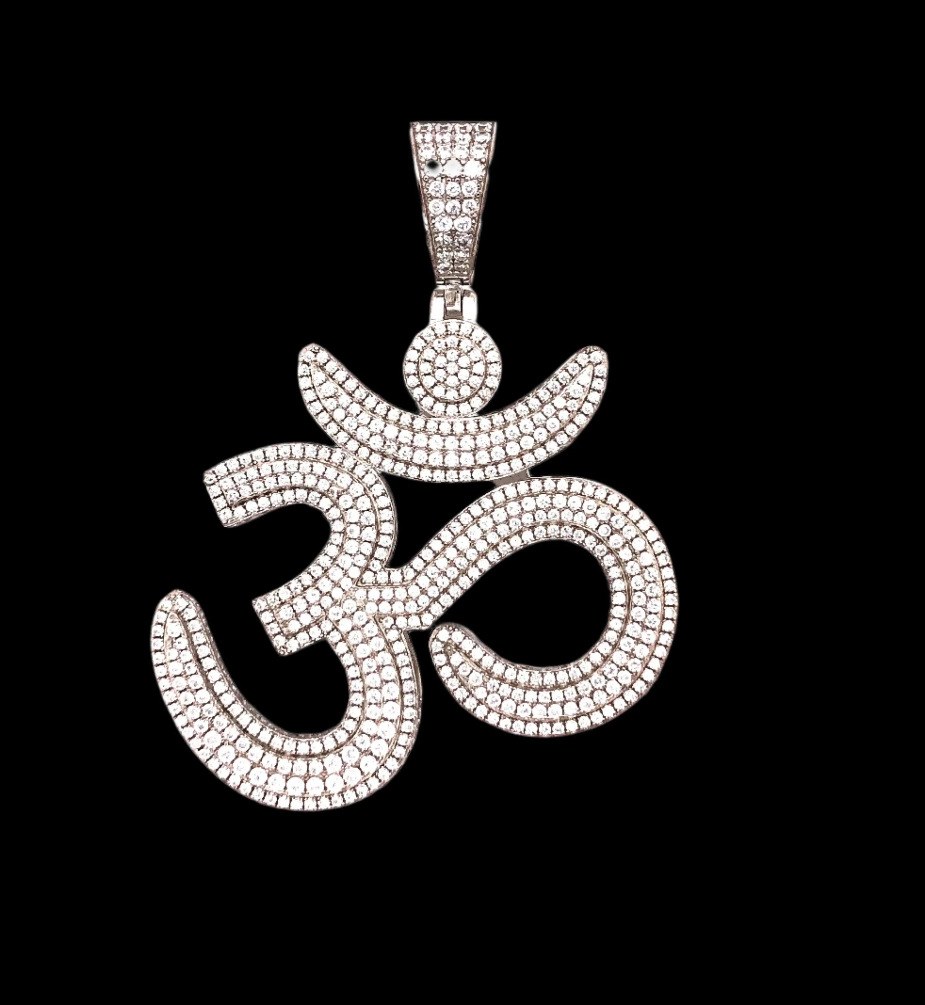 Ohm Om Yoga Buddha Namaste Sterling Silver 925 with Cubic Zirconia Pendant Charm - 466235