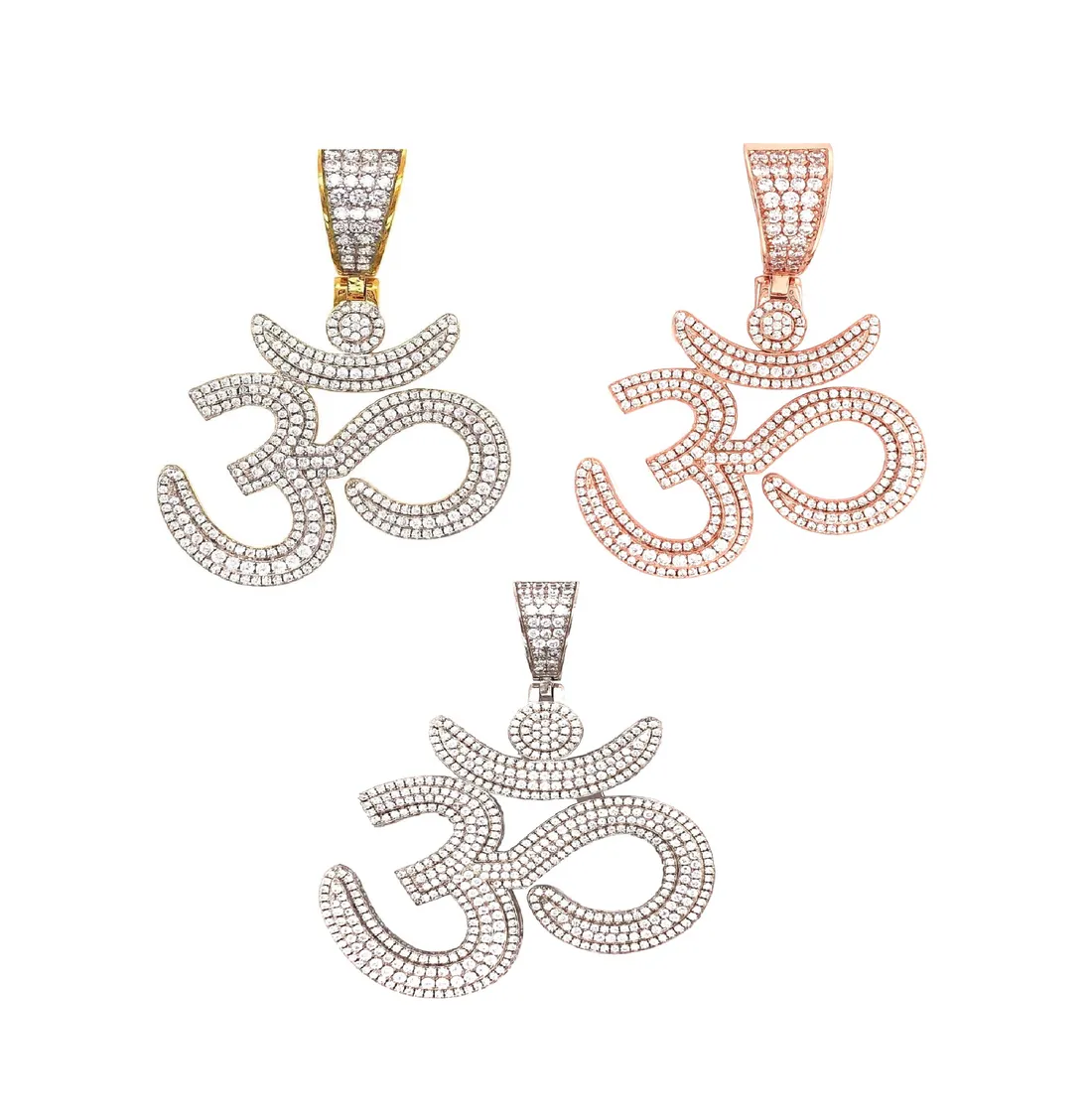 Ohm Om Yoga Buddha Namaste Sterling Silver 925 with Cubic Zirconia Pendant Charm - 466235