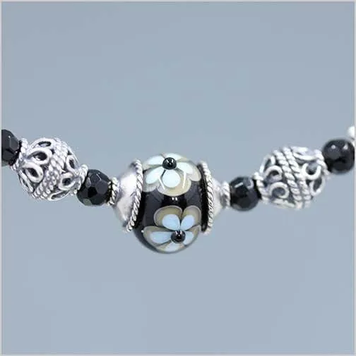 Onyx and Black Glass Lampwork Bead Necklace