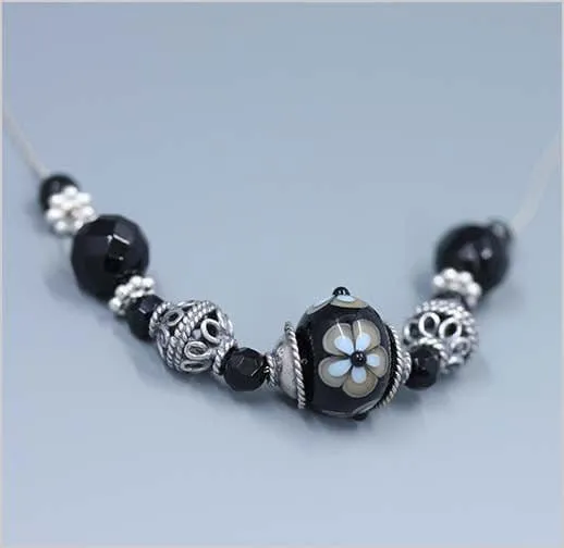 Onyx and Black Glass Lampwork Bead Necklace