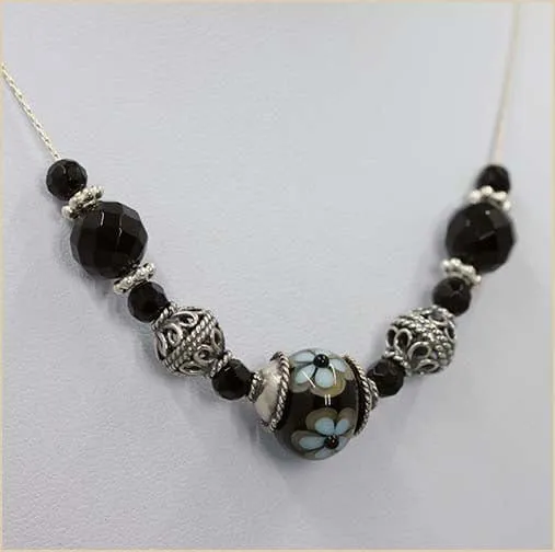 Onyx and Black Glass Lampwork Bead Necklace