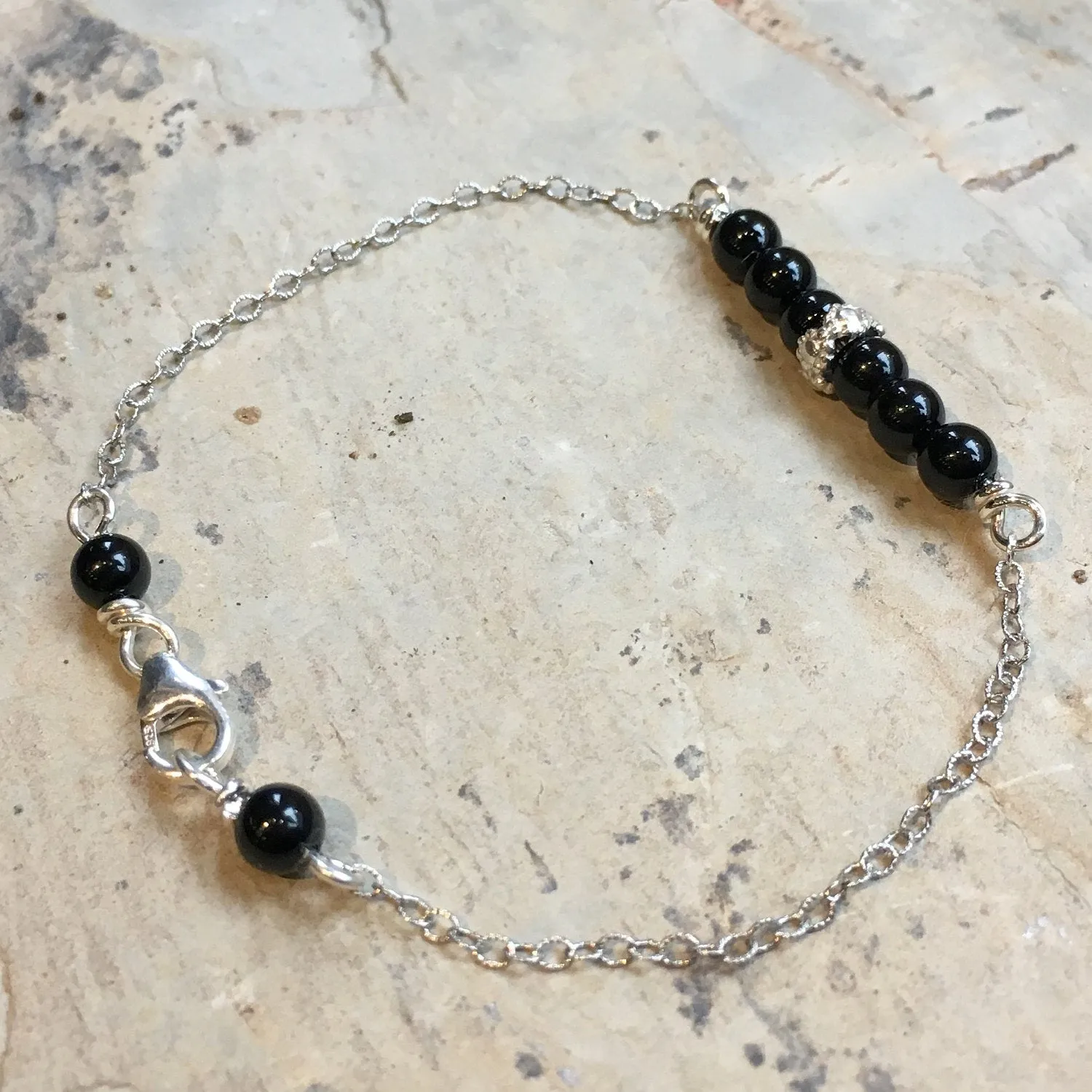 Onyx Beads Silver Chain Bracelet - Forevermore.