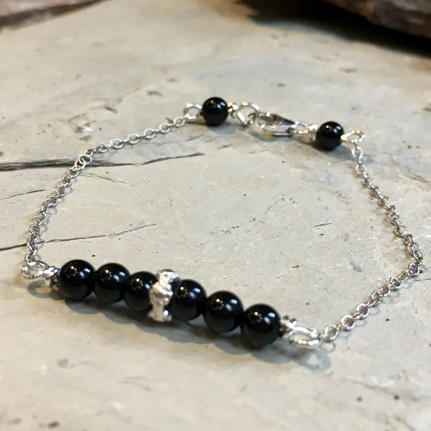 Onyx Beads Silver Chain Bracelet - Forevermore.