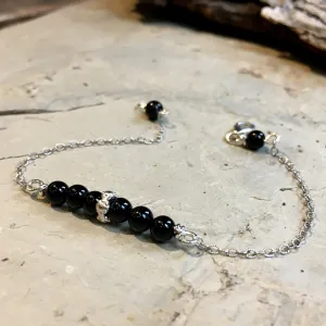 Onyx Beads Silver Chain Bracelet - Forevermore.
