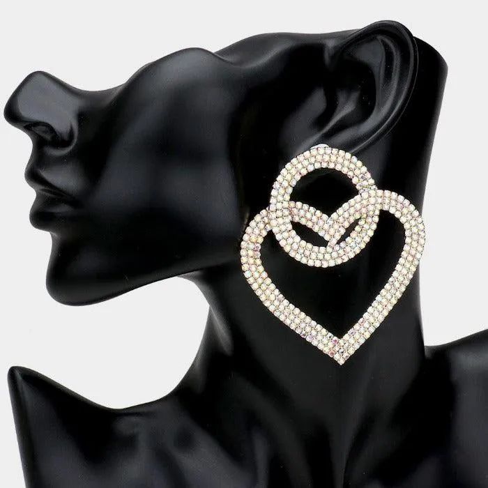Open Circle Heart Link Abalone Rhinestone Earrings