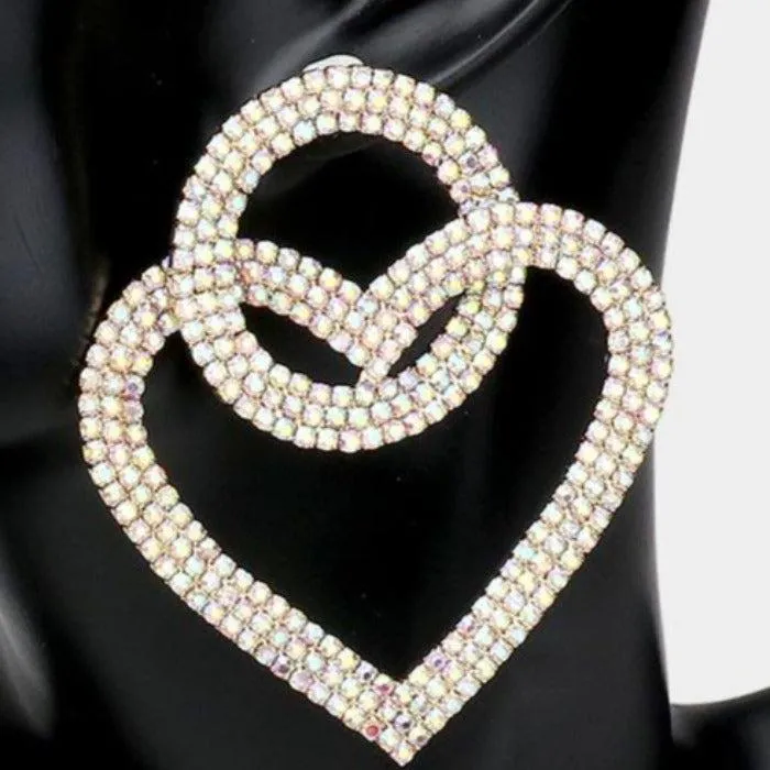 Open Circle Heart Link Abalone Rhinestone Earrings