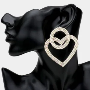 Open Circle Heart Link Abalone Rhinestone Earrings