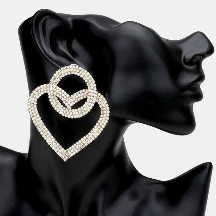 Open Circle Heart Link Abalone Rhinestone Earrings
