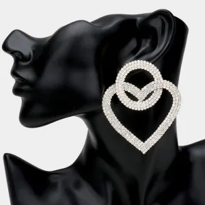 Open Circle Heart Link Clear Rhinestone Earrings