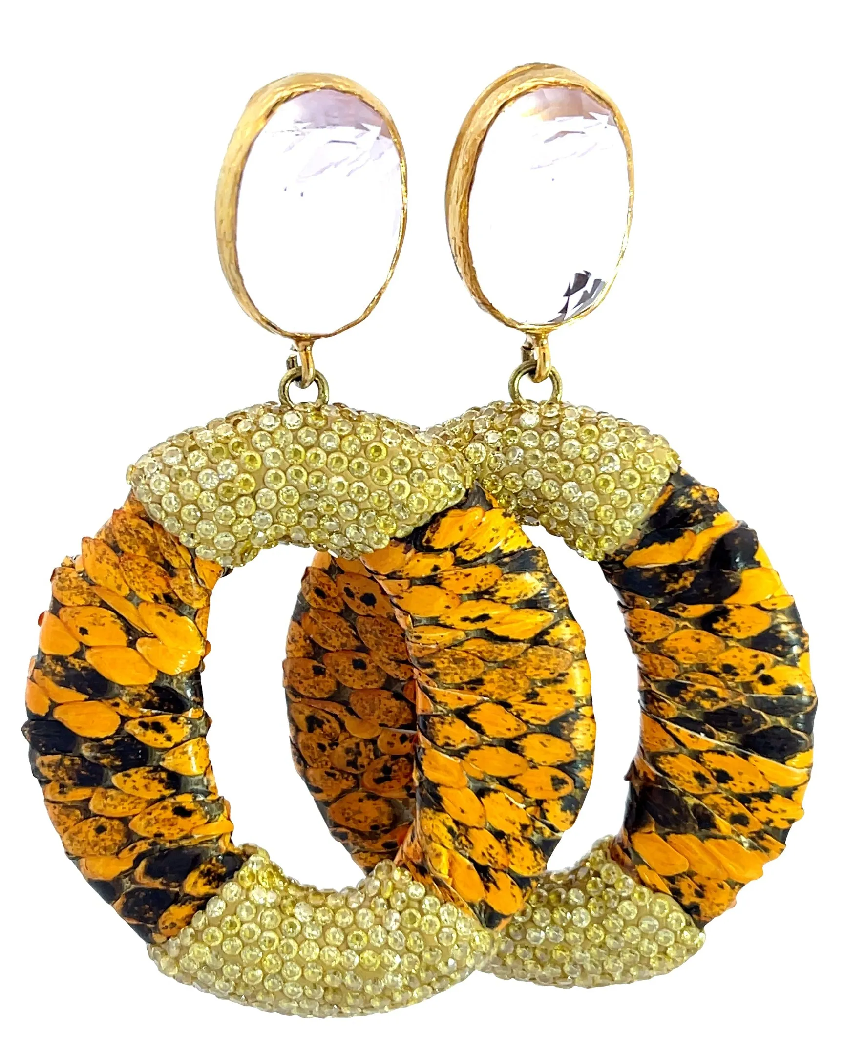 Orange & Gold Leather Crystal Earring