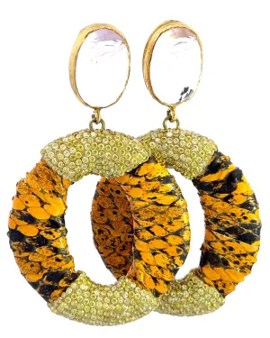 Orange & Gold Leather Crystal Earring