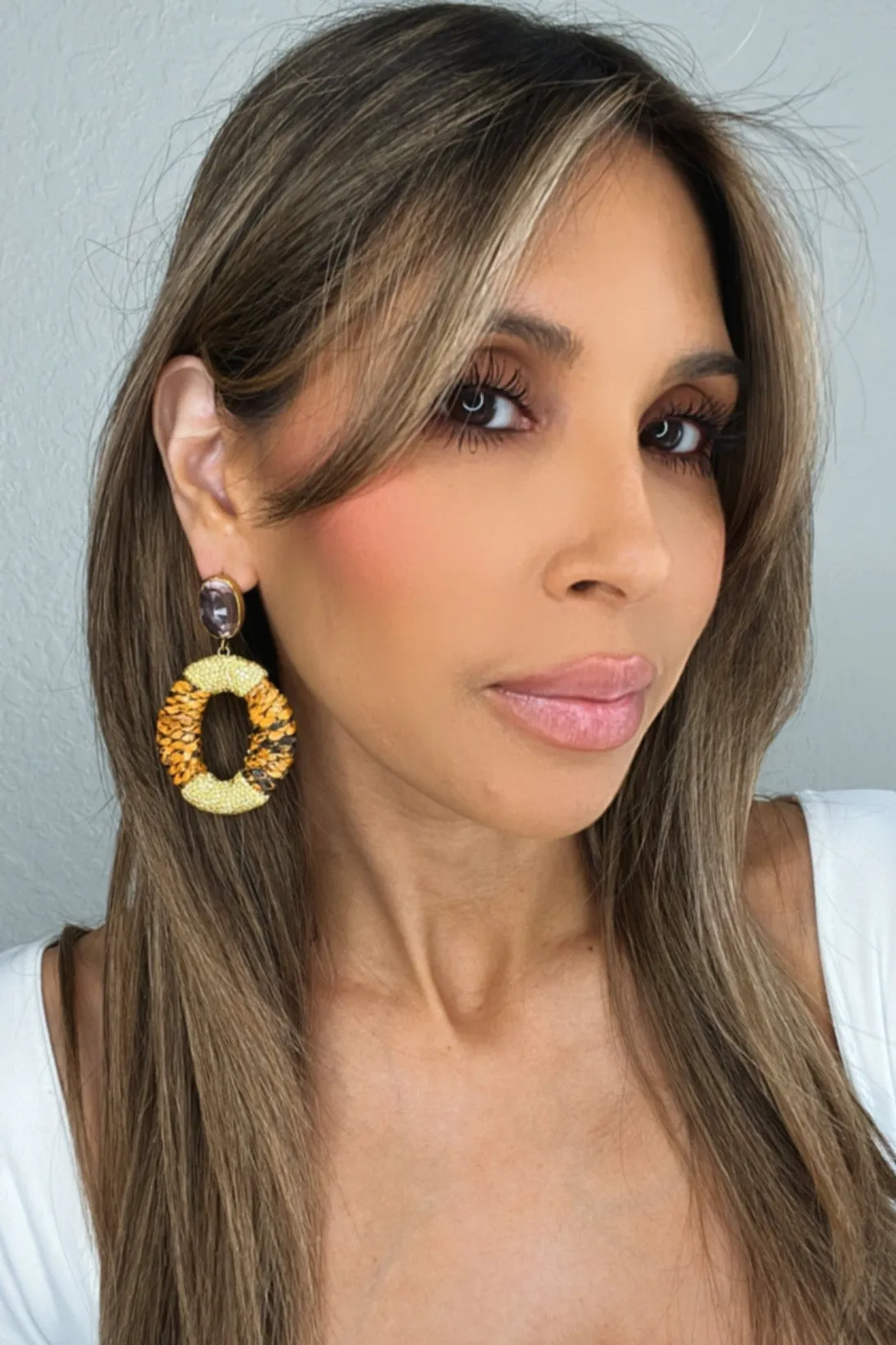 Orange & Gold Leather Crystal Earring