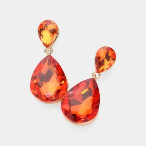 Orange Crystal Double Teardrop Pageant Earrings for Little Girls | 607944