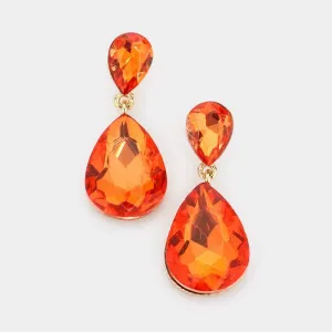 Orange Crystal Teardrop Gold Earrings