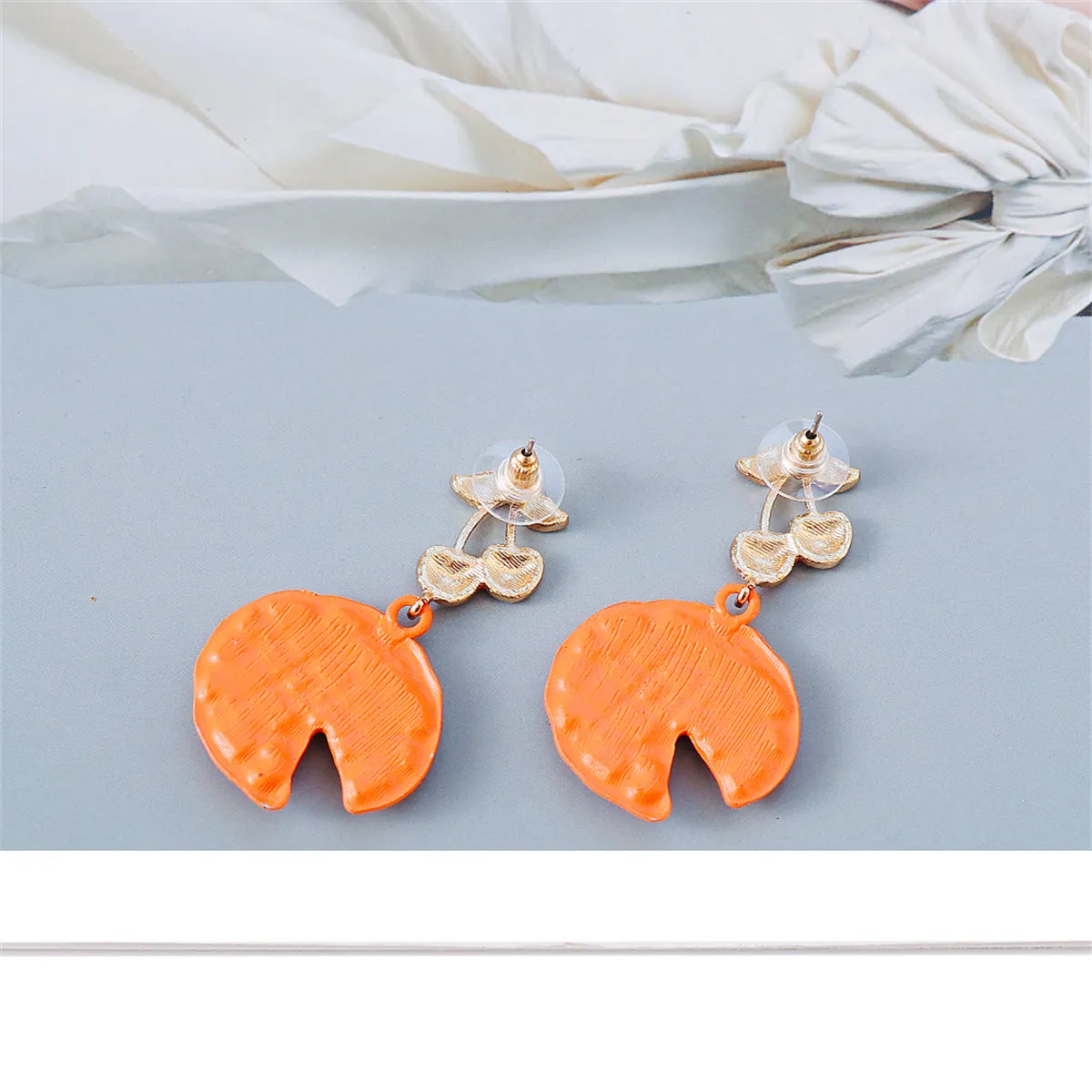 Orange Enamel & Resin Tiered Cherry Pomegranate Drop Earrings