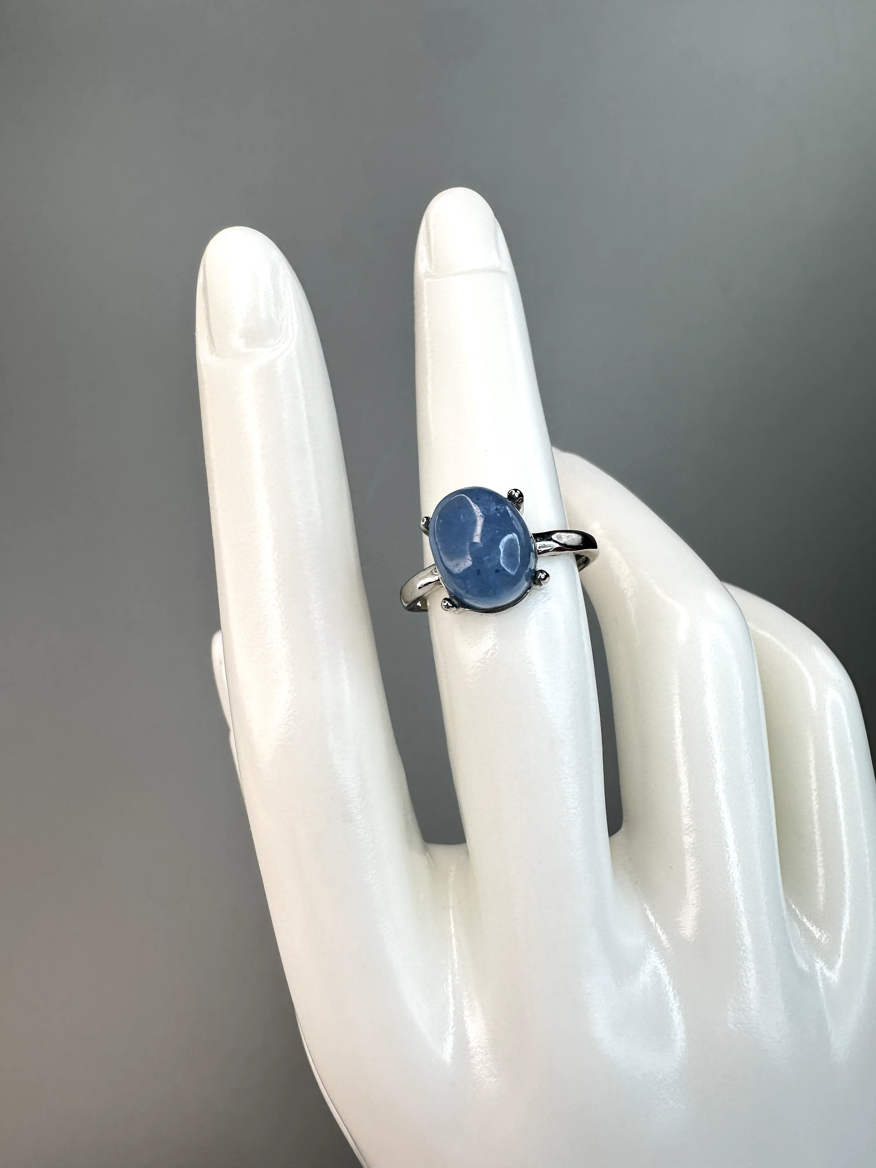 Oval Aquamarine Ring | Adjustable | Silver Plated