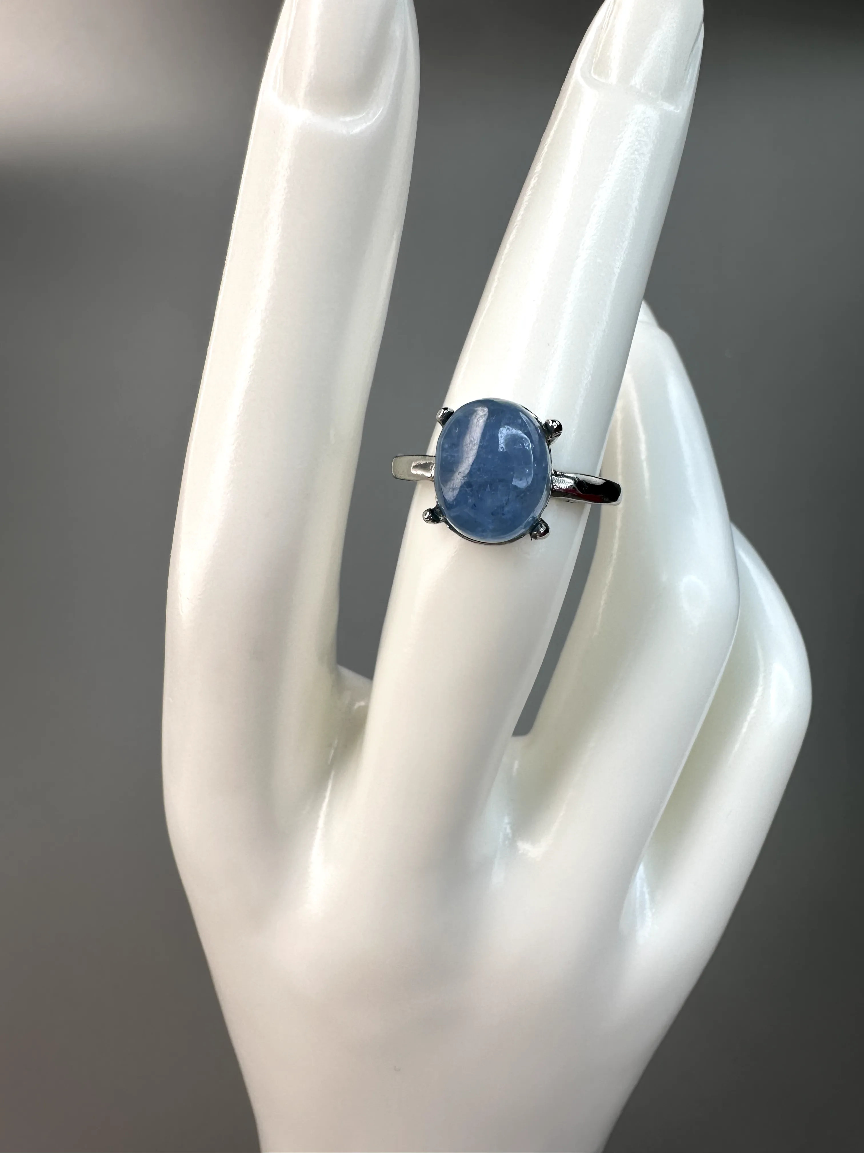 Oval Aquamarine Ring | Adjustable | Silver Plated