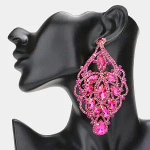 Over Sized Fuchsia Crystal and Rhinestone Statement Earrings |  606369