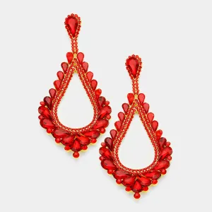 Oversized Cut Out Red Crystal Teardrop Earrings | 368847