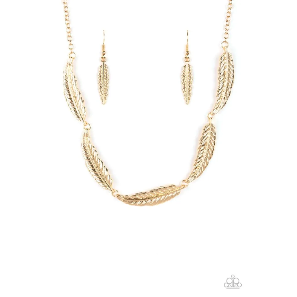 Paparazzi Light Flight - Gold Feather Necklace