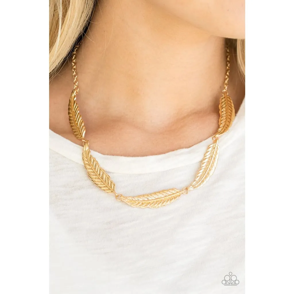 Paparazzi Light Flight - Gold Feather Necklace