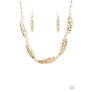 Paparazzi Light Flight - Gold Feather Necklace