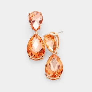 Peach Crystal Double Teardrop Rose Gold Earrings