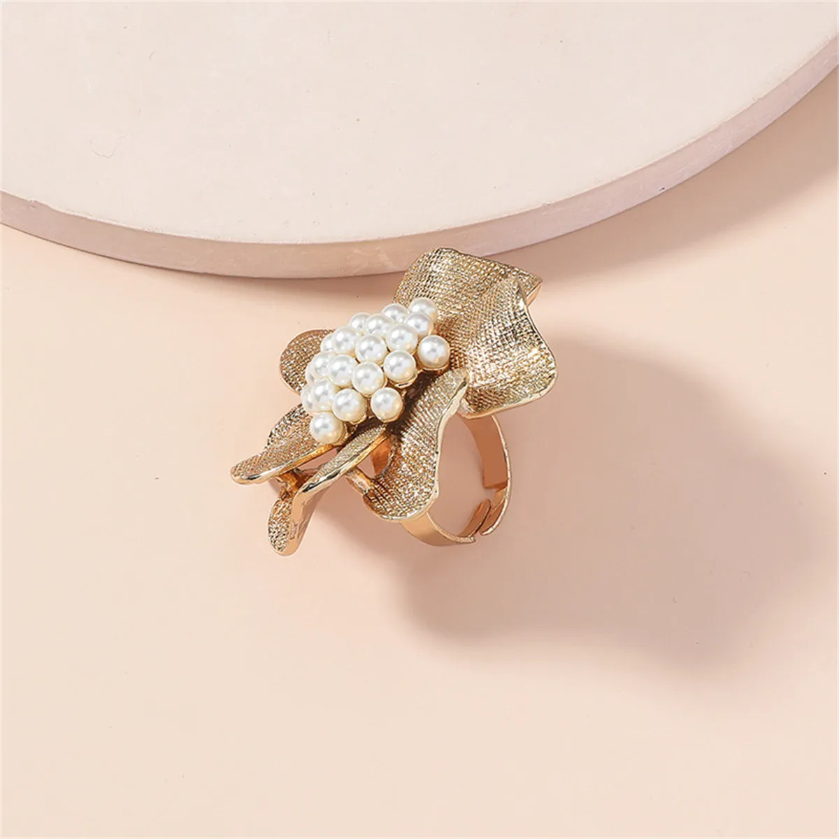 Pearl & 18K Gold-Plated Flower Statement Ring