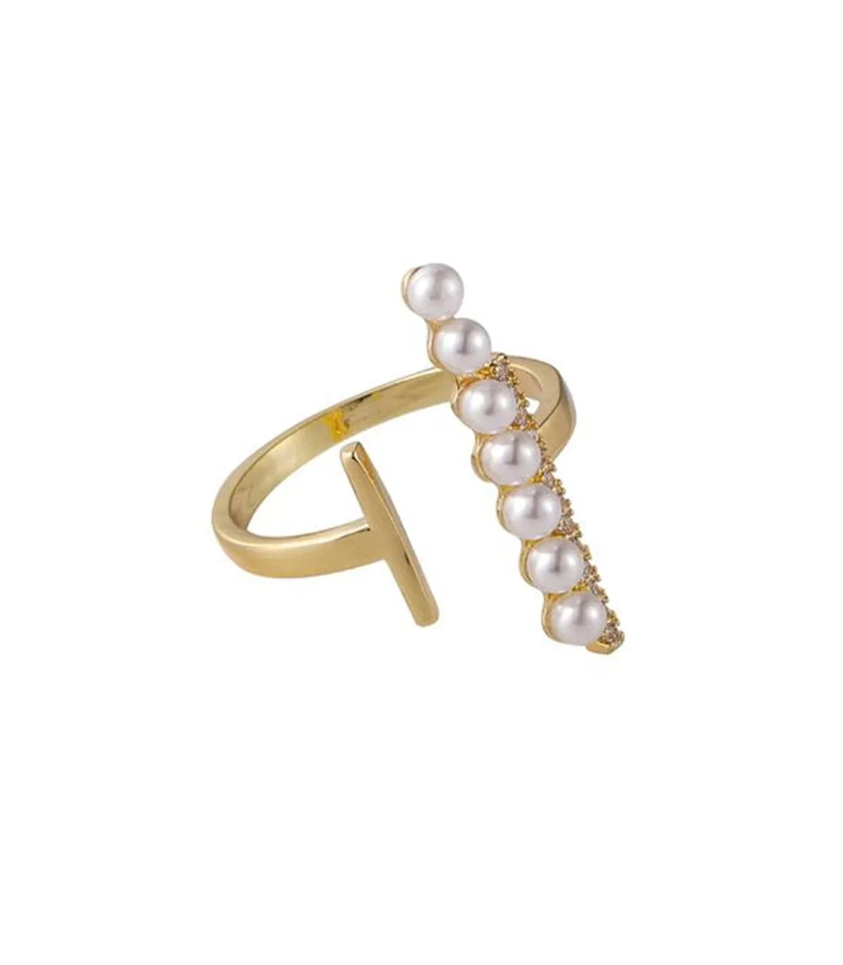 Pearl & Cubic Zirconia 18K Gold-Plated Bar Open Ring