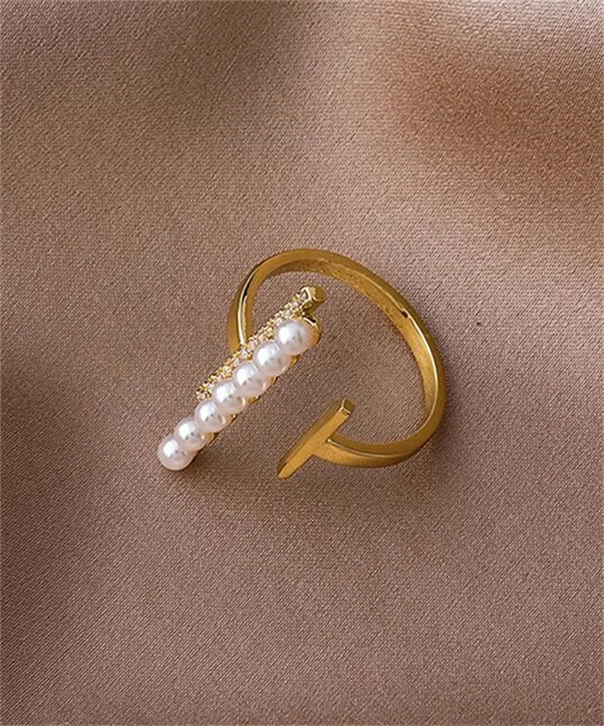 Pearl & Cubic Zirconia 18K Gold-Plated Bar Open Ring